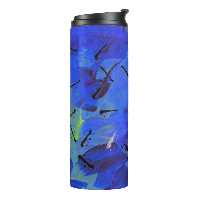 Abstrakt Art Blue & Yellow Green Travel Tumbler Thermosbecher (Nach links gedreht)