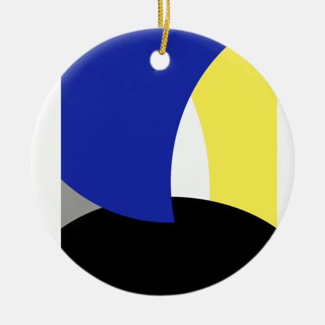 Abstrakt Art Blue Yellow Keramik Ornament (Vorne)