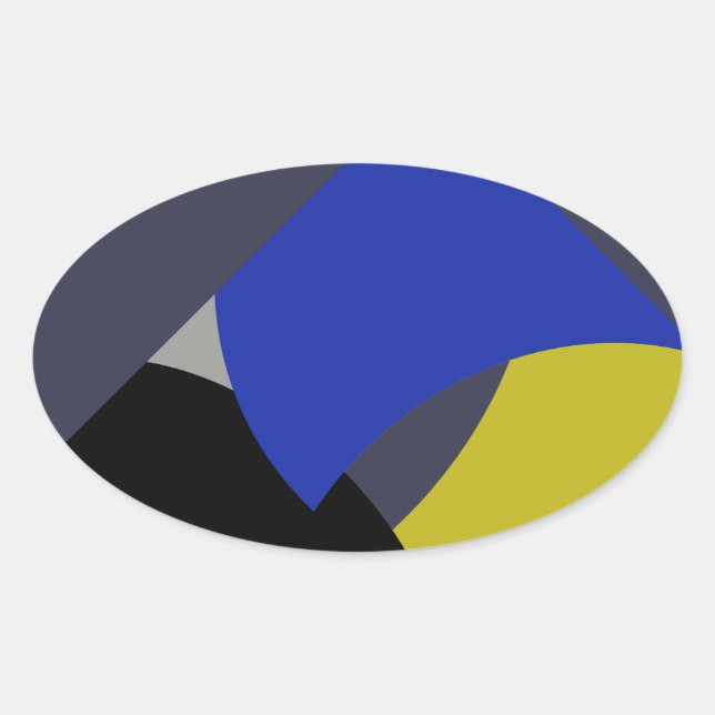 Abstrakt Art Blue Yellow Ovaler Aufkleber (Vorderseite)