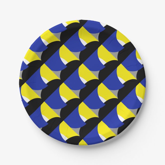 Abstrakt Art Blue Yellow Pappteller (Vorderseite)