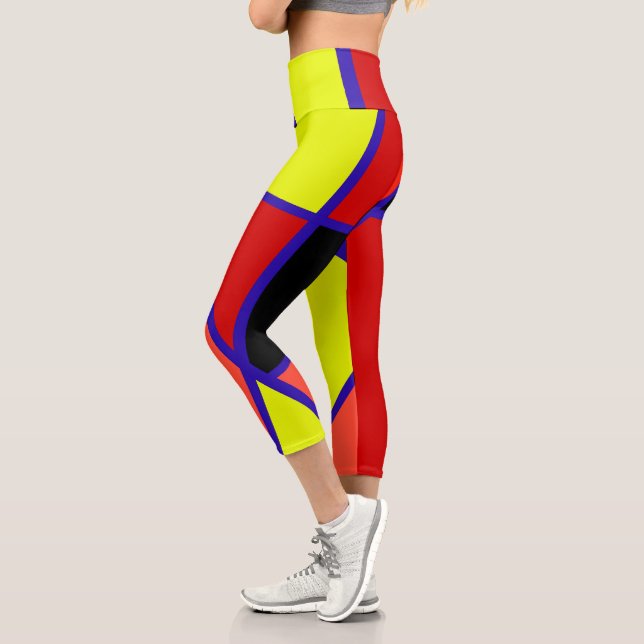 Abstrakt Art Blue Yellow Red Minimal Capri Leggings (Links)