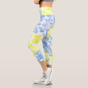 Abstrakt Art Blue Yellow White Minimal Capri Leggings