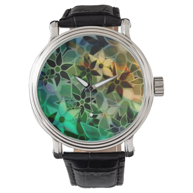 Abstrakt Art Blume Muster Armbanduhr (Vorderseite)