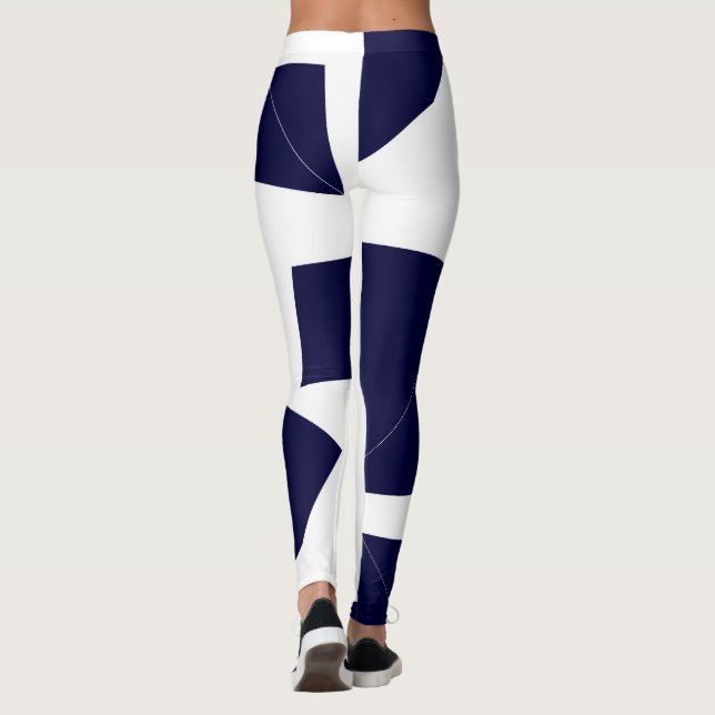 Abstrakt Art Bold Dark Blue White Leggings (Rückseite)