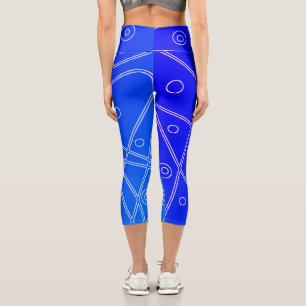 Abstrakt Art Bright Blue Line Circles Minimalismus Capri Leggings