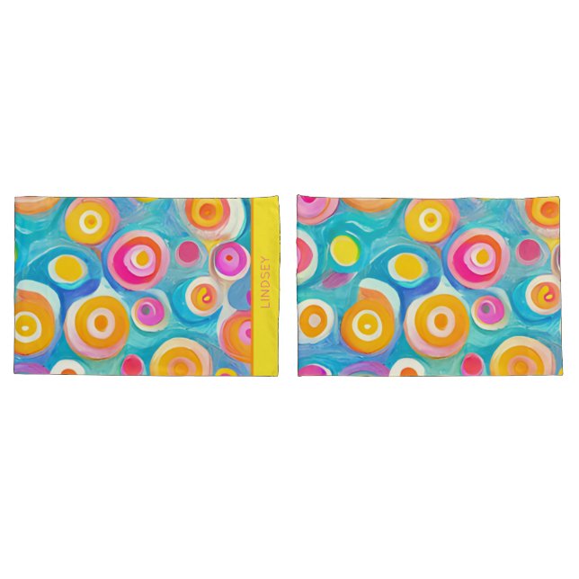 Abstrakt Art Circles Bright Colors Individuelle Na Kissenbezug (Rückseite-Set)