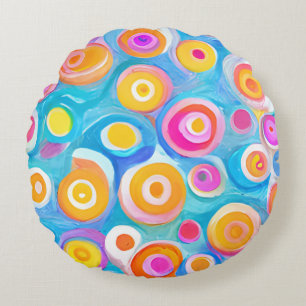 Abstrakt Art Circles Bright Colors Wohngestaltung Rundes Kissen