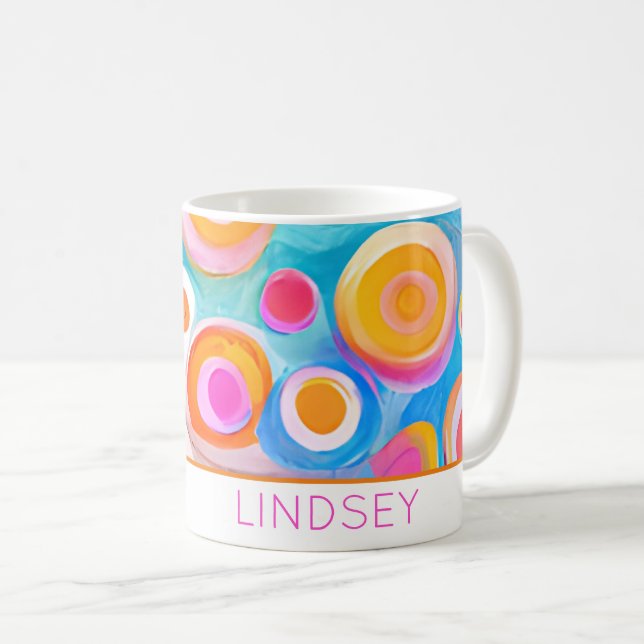Abstrakt Art Circles farbenfrohe NAME Spaß glückli Kaffeetasse (VorderseiteRechts)