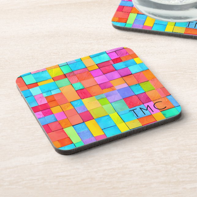 Abstrakt Art Colorful Monogram INITIALS Moderner S Getränkeuntersetzer (Linke Seite)