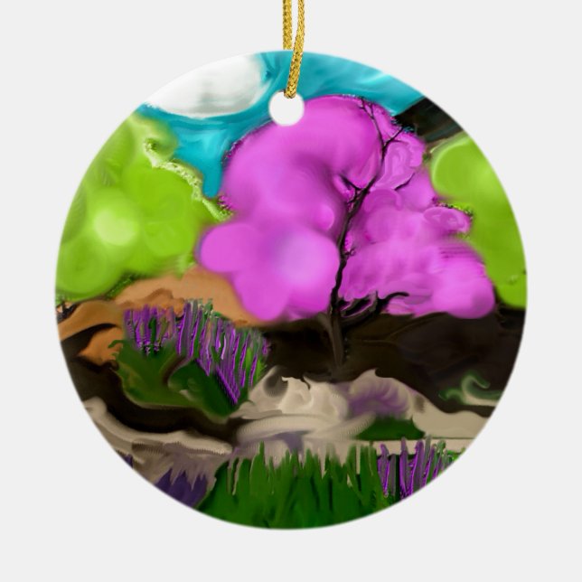 Abstrakt Art Cotton Candy Trees Keramik Ornament (Vorne)