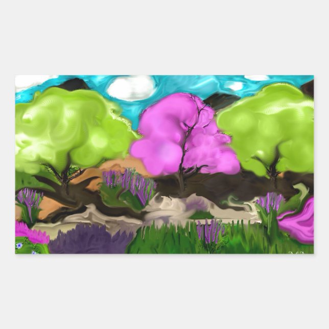 Abstrakt Art Cotton Candy Trees Rechteckiger Aufkleber (Vorderseite)