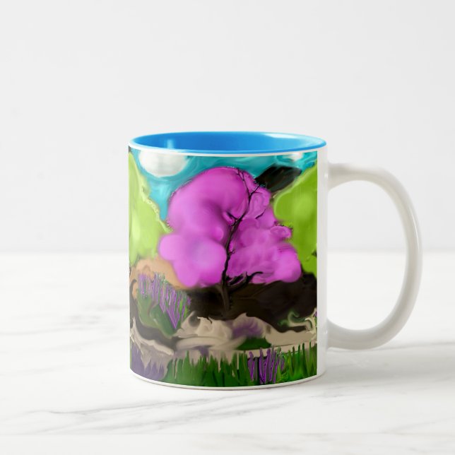 Abstrakt Art Cotton Candy Trees Zweifarbige Tasse (Rechts)