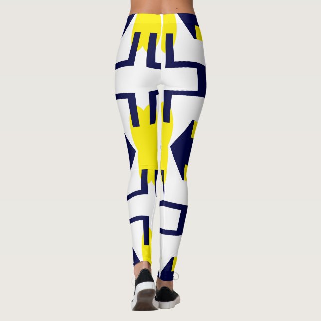 Abstrakt Art Dark Blue Yellow White Leggings (Rückseite)