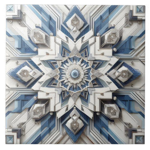 Abstrakt Art Deco Alle Gray Dusty Blue Off white Fliese