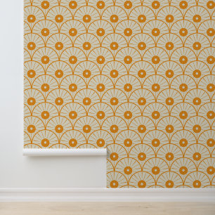 Abstrakt Art Deco Orange Sun on White Tapete