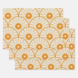 Abstrakt Art Deco Sun Muster Orange Geschenkpapier Set