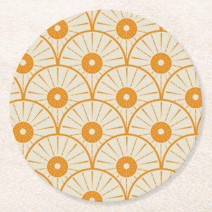 Abstrakt Art Deco Sun Muster Orange Runder Pappuntersetzer