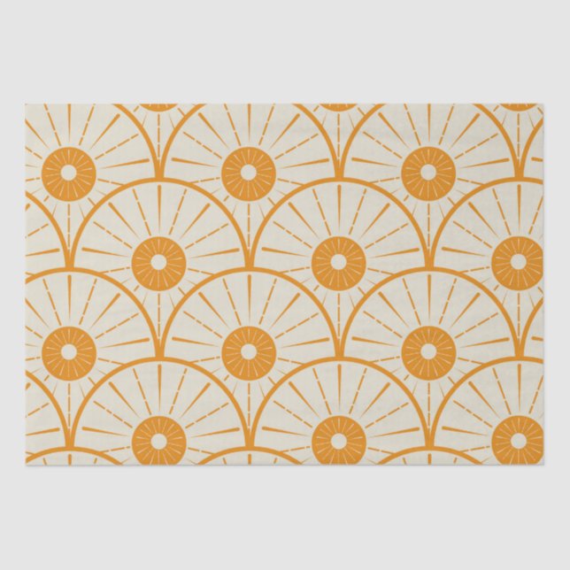 Abstrakt Art Deco Sun Muster Orange Seidenpapier (Vorderseite)
