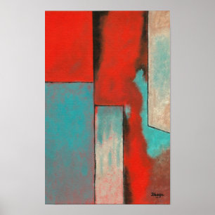 Abstrakt Art Expressionist Red Aqua Aquamarin Blac Poster