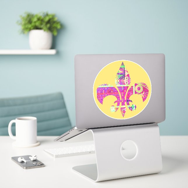 Abstrakt Art Fleur De Li Round Sticker (Laptop auf Schreibtisch)