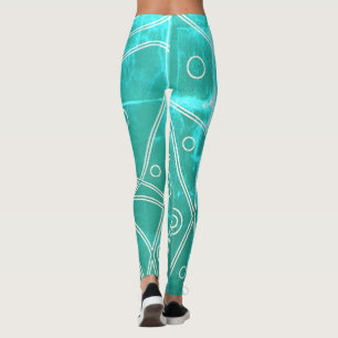 Abstrakt Art Green Blue Line Circles Minimalismus Leggings