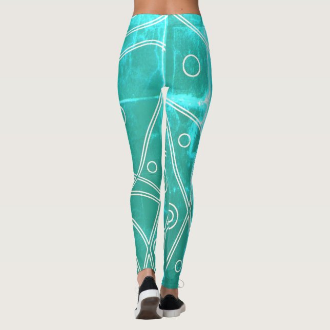 Abstrakt Art Green Blue Line Circles Minimalismus Leggings (Rückseite)