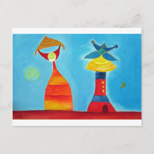 Abstrakt Art King Queen Art Postcard Postkarte