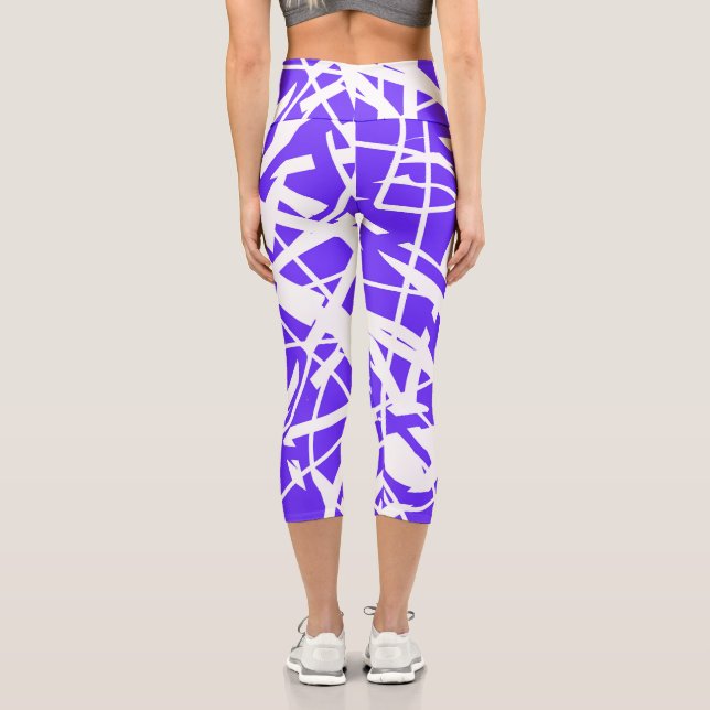 Abstrakt Art Lavender Blauer Weißer Minimalismus Capri Leggings (Rückseite)