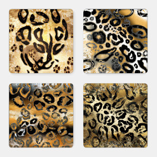 Abstrakt Art Leopard Print Black Gold Creme Untersetzer Set