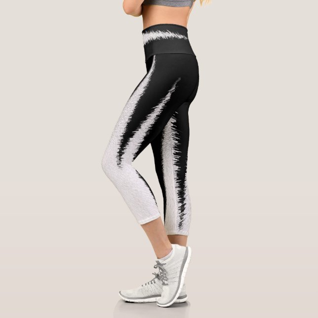 Abstrakt Art Minimalismus Schwarz-weiße Linien Capri Leggings (Links)