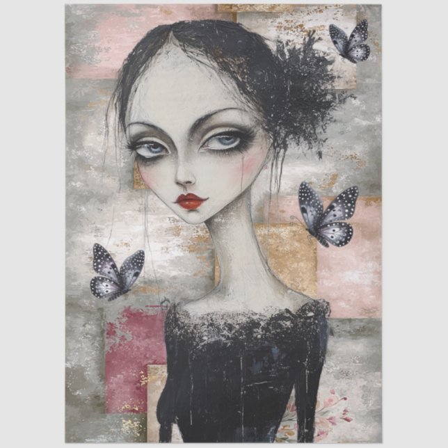 Abstrakt Art Mixed Media Grunge Girl Decoupage Seidenpapier (Vorderseite)