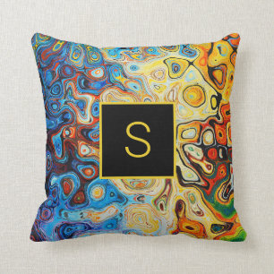 Abstrakt Art Modern Monogram Yellow Orange Blue Kissen