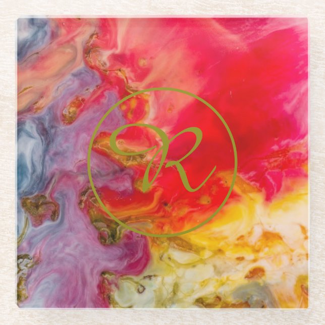 Abstrakt Art Monogram Shadows Gold, Red & Yellow Glasuntersetzer (Vorderseite)
