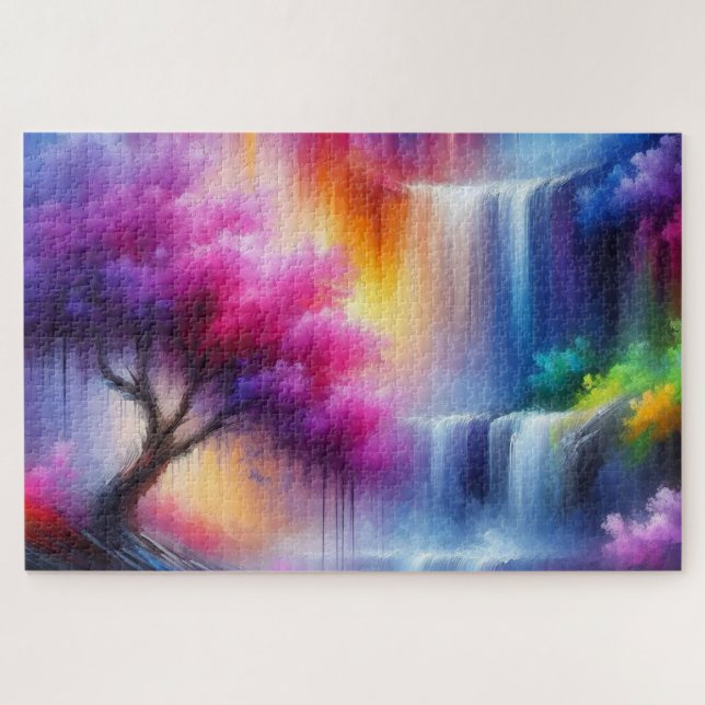 Abstrakt Art Ölgemälde Wasserfall KI erzeugt Puzzle (Horizontal)
