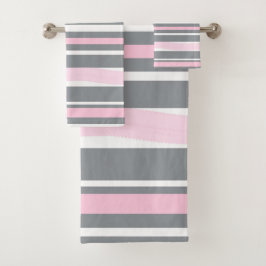 Abstrakt Art Pink Grau Weiße Linien Badhandtuch Set