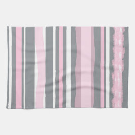 Abstrakt Art Pink Grau Weiße Linien Geschirrtuch