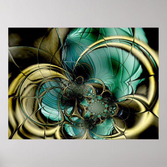 Abstrakt Art Poster Metal Gold Aquamarines Glas (Vorne)