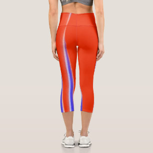Abstrakt Art Red Blue White Minimal Capri Leggings