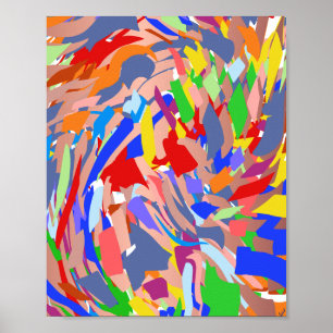 Abstrakt Art Red Blue Yellow Rose Gold Poster