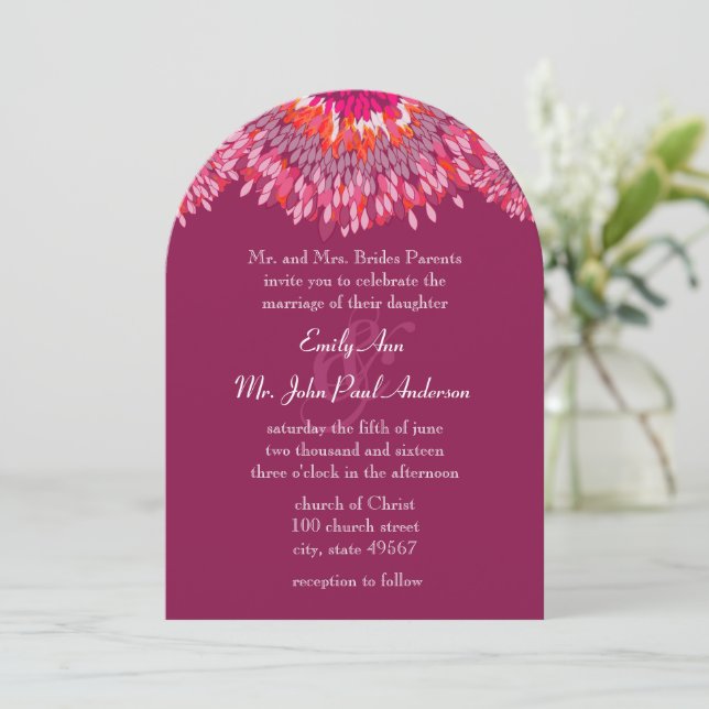 Abstrakt Art Red Raspberry Pink Floral Wedding Einladung (Stehend Vorderseite)