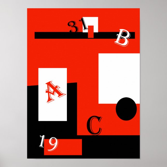 Abstrakt Art Red Schwarz-weiß Poster (Vorne)