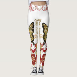 Abstrakt Art Rose Butterfly Sweeping Hearts Gold Leggings