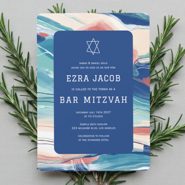 Abstrakt Art Star von David Custom Bar Bat Mitzvah Einladung (Abstract Handmade Art Star of David Custom Bar Bat Mitzvah Invitation
)