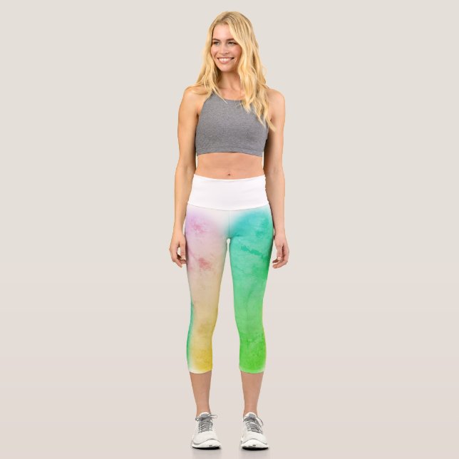 Abstrakt Art Türkis Green Blue Capri Leggings (Vorderseite)