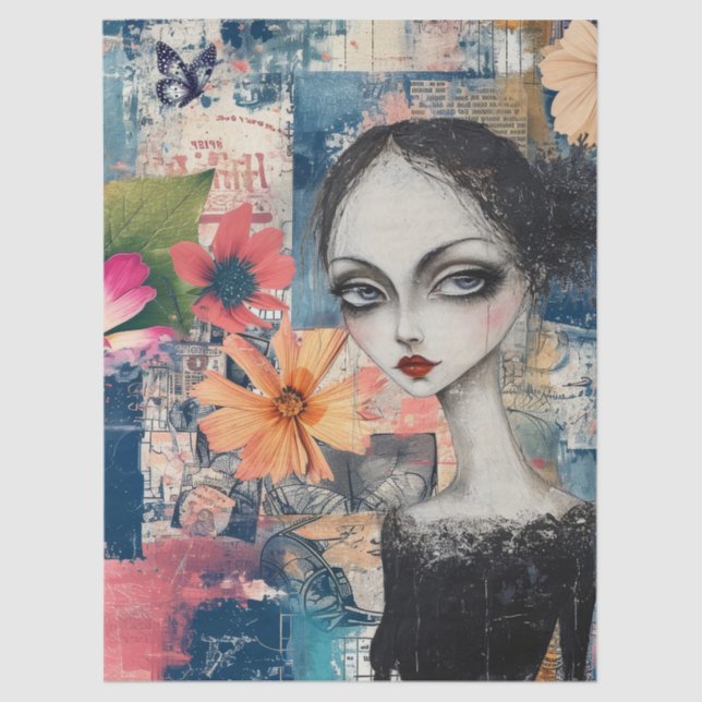 Abstrakt Art Uni Floral Goth Girl Butterfly Seidenpapier (Vorderseite)