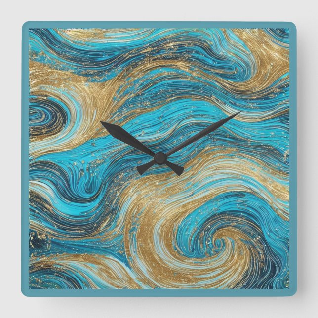 Abstrakt Art Wall Clock Blues Quadratische Wanduhr (Vorderseite)