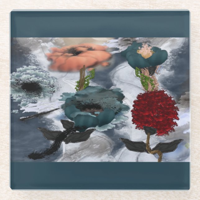 Abstrakt Art Watercolor Blumenglas Untersetzer (Vorderseite)