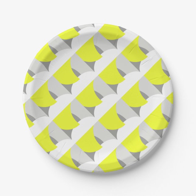 Abstrakt Art Yellow Grey White Pappteller (Vorderseite)