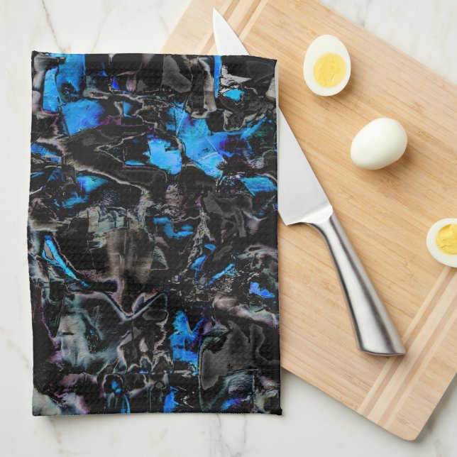 Abstrakt aussehende Fledermausflüge über türkisfar Geschirrtuch (Viertel Falte)