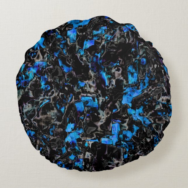 Abstrakt aussehende Fledermausflüge über türkisfar Rundes Kissen (Rückseite)